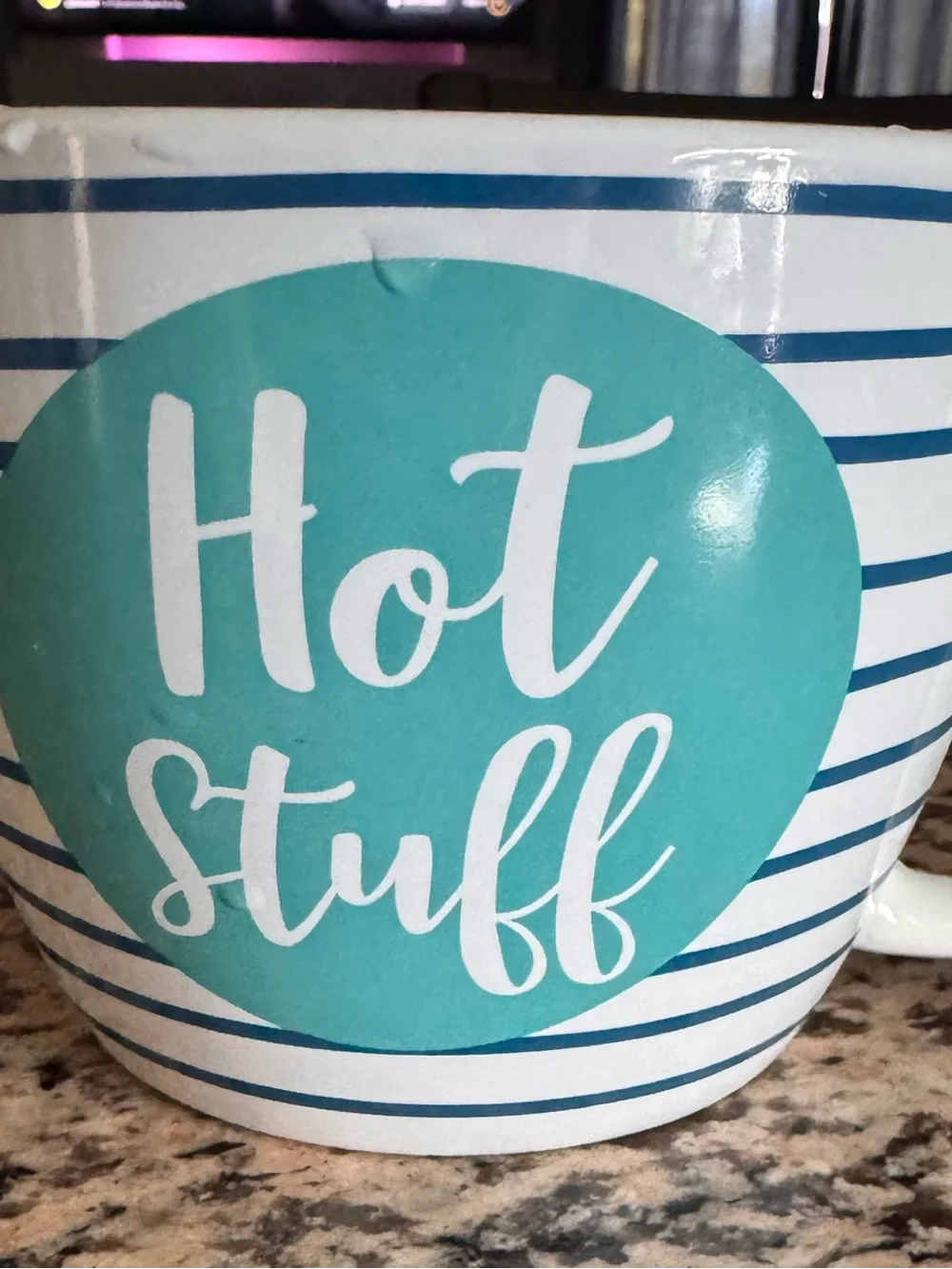 Ceramic 'Hot Stuff' Mug in Teal and White